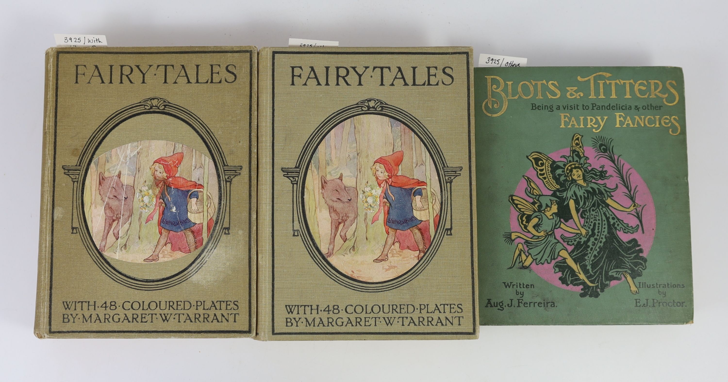 Various 20th century Fairy tales, Including: Golding, Harry [ed.] - Fairy Tales. Complete with 48 colour plates by Margaret W. Tarrant. Publishers cloth with letters direct on upper and spine with coloured pictorial onla